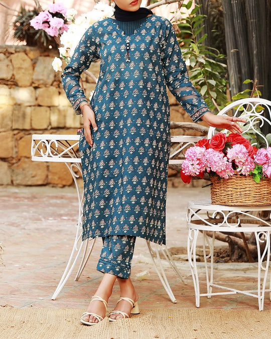 Eminent Women's Printed 02 PCS Suit - Blue