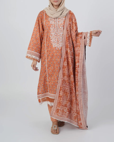 Women's Embroidered 3Pcs  Stitched Suit - Peach