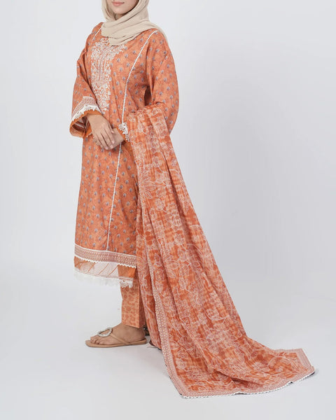 Women's Embroidered 3Pcs  Stitched Suit - Peach