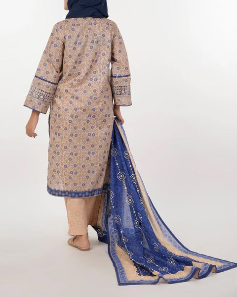 Women's Embroidered 03 Pcs Suit - Royal Blue