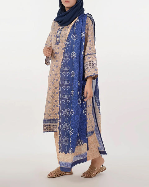 Women's Embroidered 03 Pcs Suit - Royal Blue