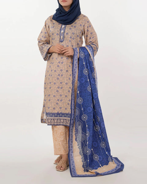 Women's Embroidered 03 Pcs Suit - Royal Blue