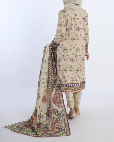 Women's Stitched 3-Piece Embroidered Suit - Beige