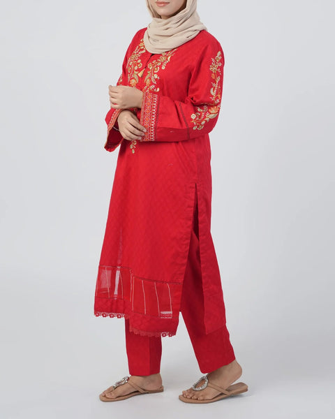 Women's Embroidered 02 Pcs Shalwar Suits - Red