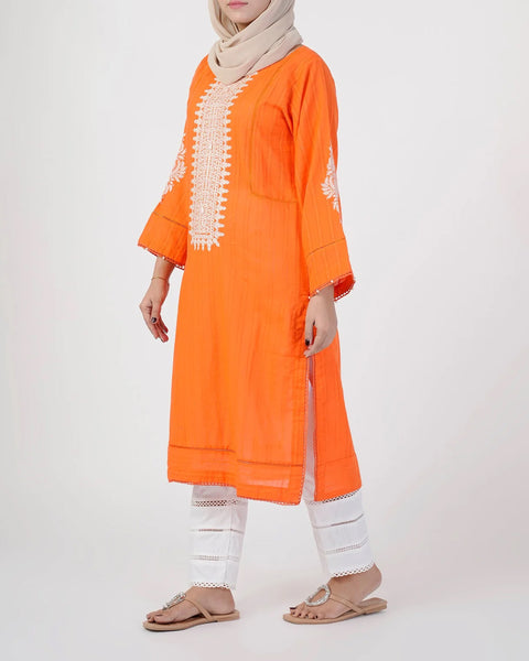 Eminent Women's Embroidered Kurti - Orange
