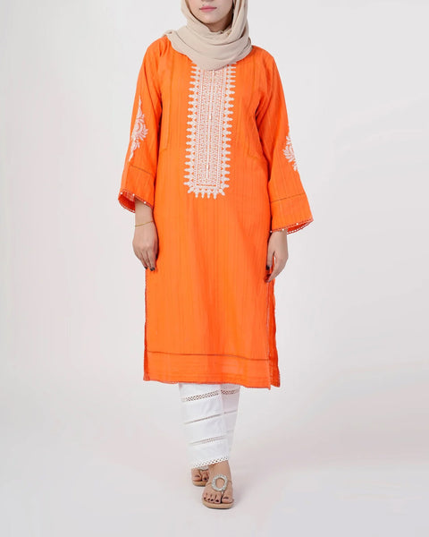 Eminent Women's Embroidered Kurti - Orange