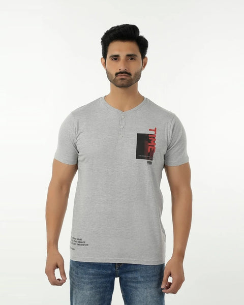 Eminent Men's Round Neck Half Sleeves Printed T-Shirt - Ash Grey