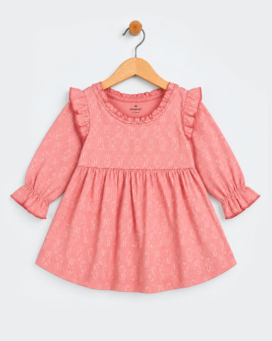 Newborn Girls Bunny Printed Frock