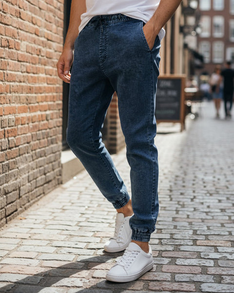 Eminent Men's Knitted Denim Chino Pants - Light Blue